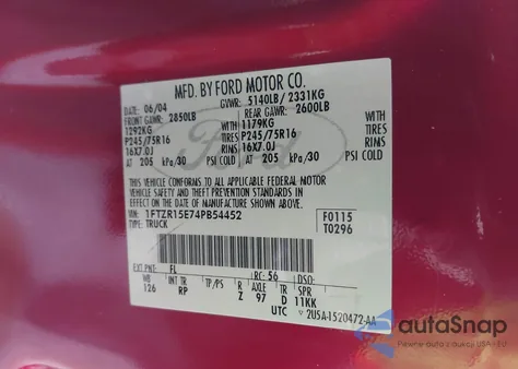 2004 Ford Ranger Xlt z USA, uszkodzony, nr VIN 1FTZR15E74PB54452